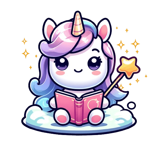 unicorn with a magic wand and a book